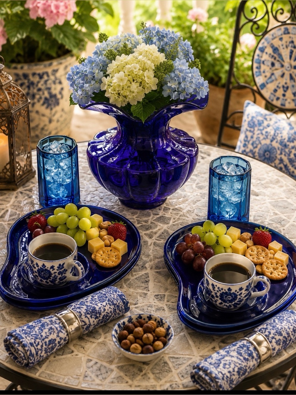 2 Vintage Century Japan Cobalt Blue Appetizers/Snacks & Cup Plates Replacements